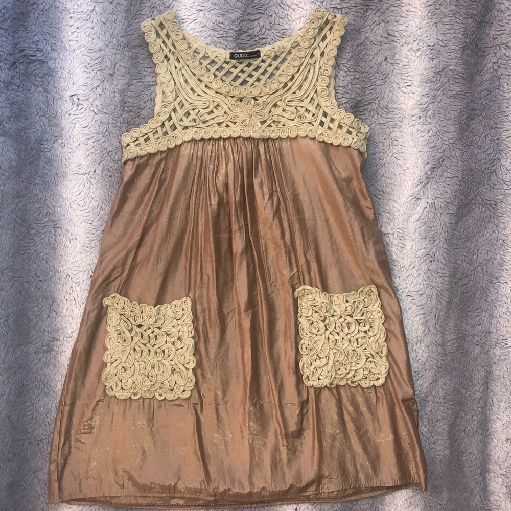 Bronze Shift Dress with Woven Detailing